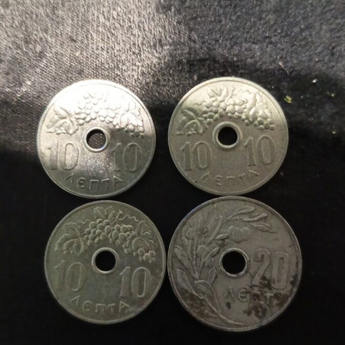 Set of 4 collectible pierced coins used, Kingdom of Greece