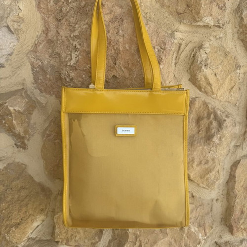 Guess Shoulder Bag yellow, like new, transparent with tulle and patent details
