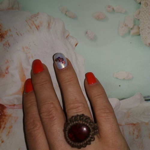 VINO ring with artificial macrame and glass stone, handmade