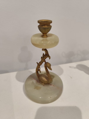 Vintage onyx candlestick with embossed swan decoration