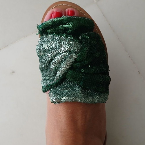 Statement sandals with green sequin design like new
