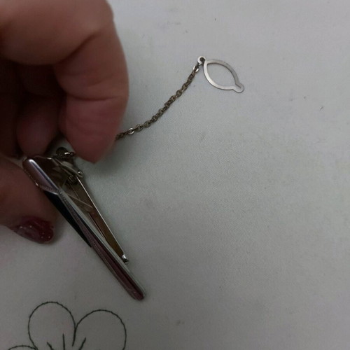 Tie clip used, with chain, white