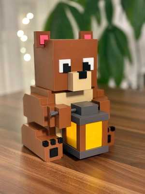 Minecraft-style bear lamp with warm light