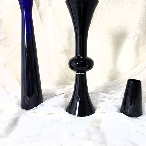 Decorative vase set cobalt blue and black minimal, like new, 3 pieces