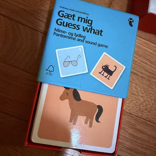 Guess What / Gæt mig board game used, pantomime and sound