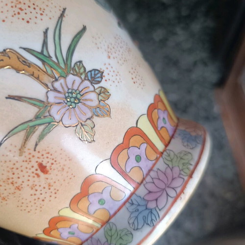 Handmade porcelain vase with peacocks vintage decoration
