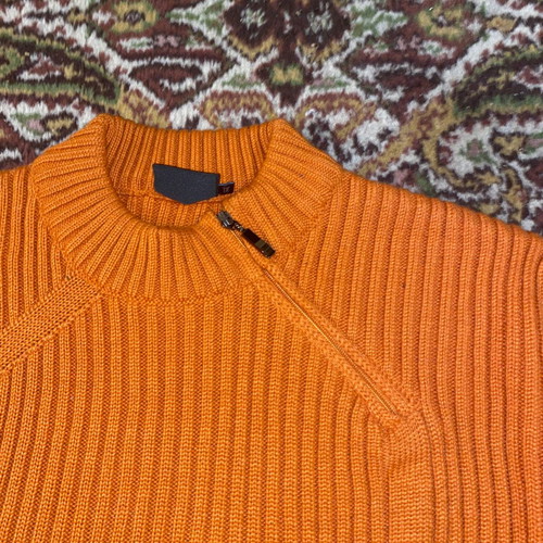 New Man men's sweater with diagonal zipper at neck size XL new orange