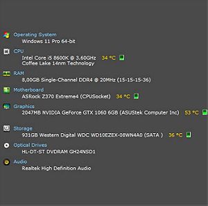 Desktop PC - Intel Core i5 8600K @ 3.60GHz / ASRock Z370 Extreme4 /  NVIDIA GeForce GTX 1060 6GB