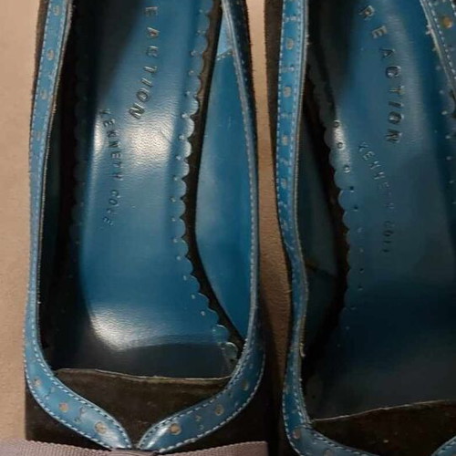 Platform pumps like new, leather, size 38, black and turquoise