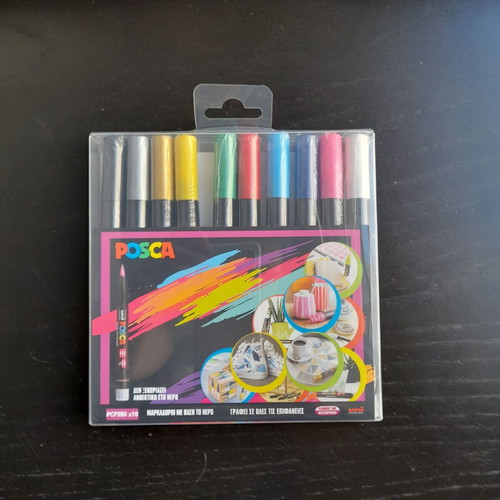 Posca markers with brush tip, new set of 10 pieces
