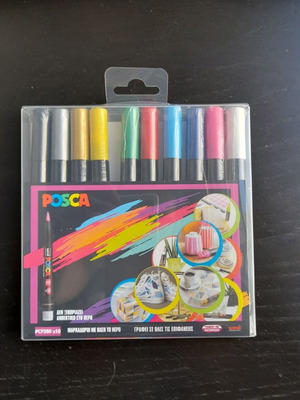Posca markers with brush tip, new set of 10 pieces