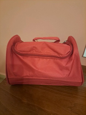 Large red fabric toiletry bag with detachable mirror like new