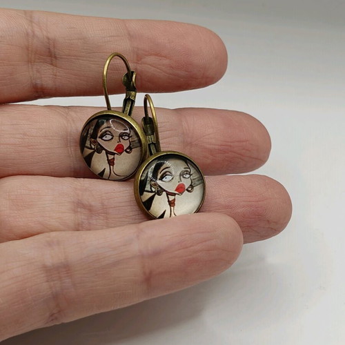 Dangling earrings 14mm girl new, beige and red
