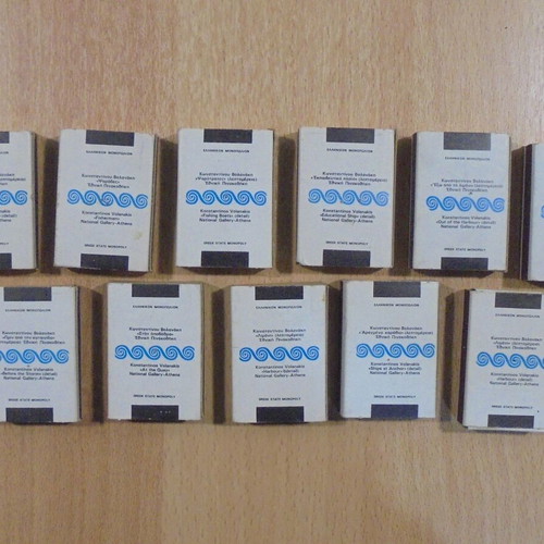Greek Monopoly Konstantinos Volanakis artworks used collection of 11 old empty matchboxes