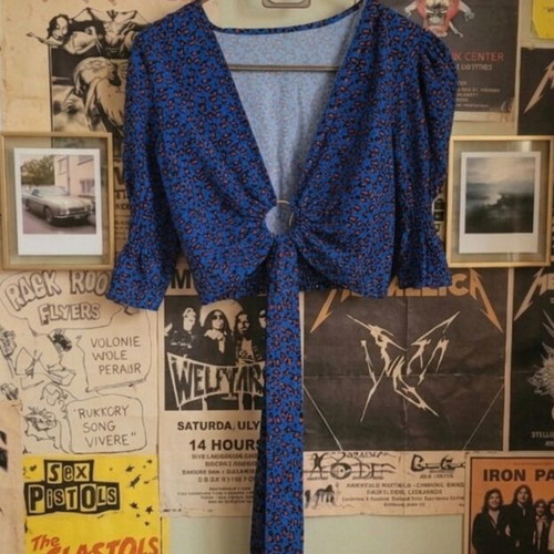 Floral Y2K blouse blue, size M, new