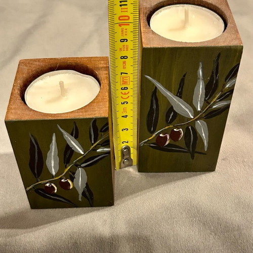 Wooden candlesticks new, handmade hand-painted set of 3