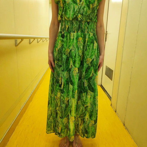 Summer maxi dress like new, green with yellow patterns