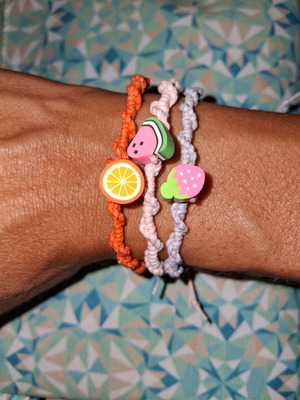 Macrame bracelet set with fruit charms, adjustable size