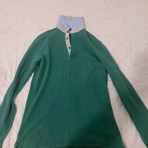 Massimo Dutti polo long-sleeve shirt used, green, size M