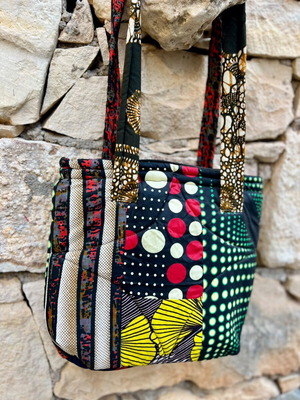 Handmade reversible patchwork shoulder bag, black multicolor