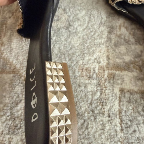 Dolce slippers new with ornate gold heel and unique details