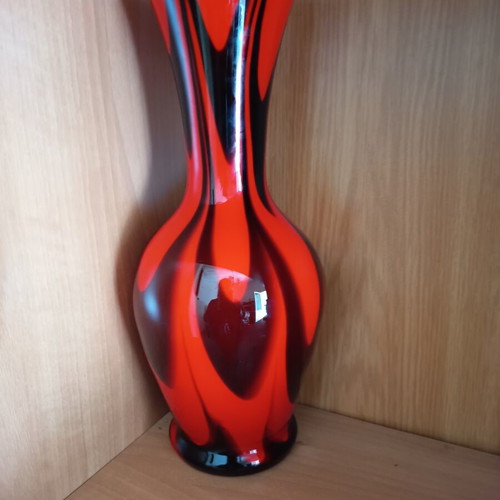 Vintage Opaline Florence Empoli glass vase 31cm, Mid-Century Modern
