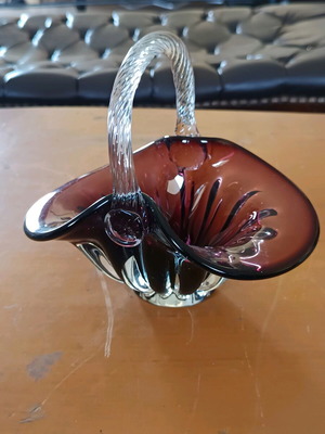 Decorative glass basket like new, vintage ruby glass