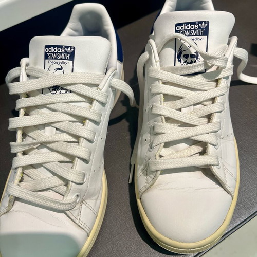 Adidas Stan Smith sneakers used, white with blue, size 38