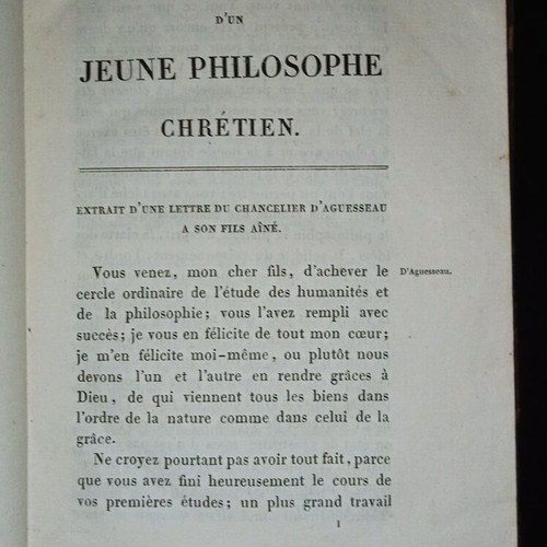 Old French book philosophy Christianity used, leather-bound