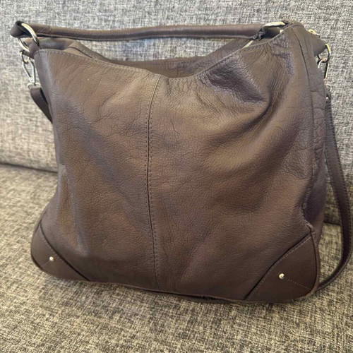 Leather vintage shoulder bag used, brown, large size