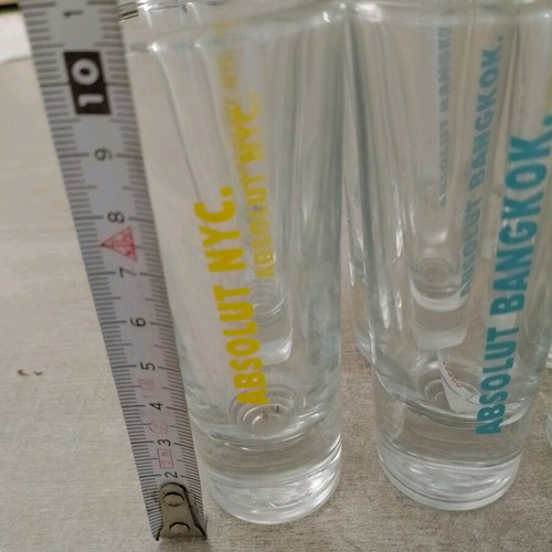 Collectible Absolut shot glasses with city names, like new