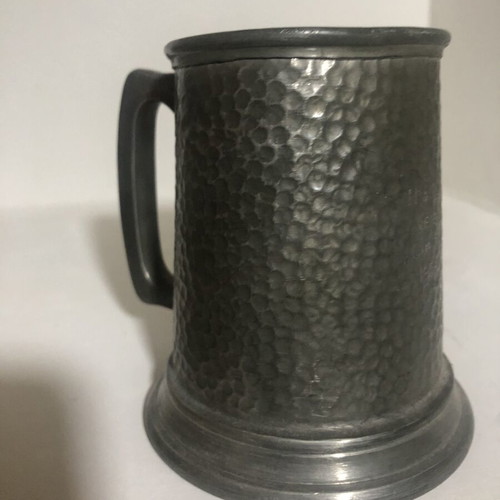 English pewter tankard jug used, vintage hammered finish