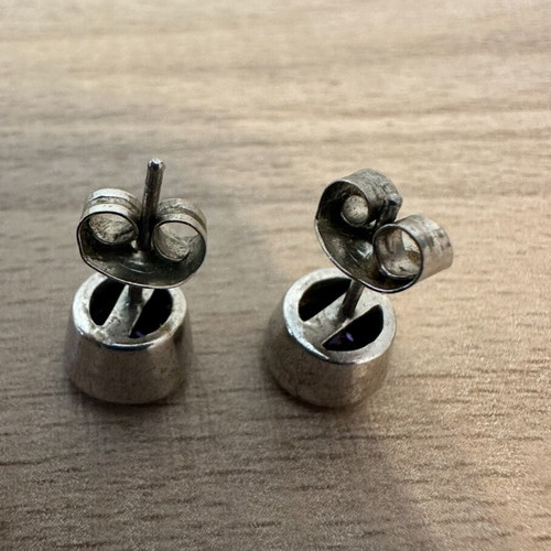 Silver Stud Earrings with Amethyst Stone like new