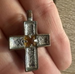 Vintage cross pendant with yellow stone, retro style