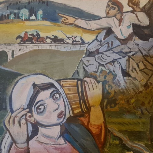 Nikolaos Santorinaios Oil Painting "The Enemies Enter the City" New, mixed technique
