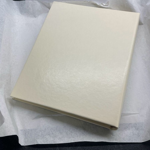 Leather photo album ecru with silver heart and rings design, new