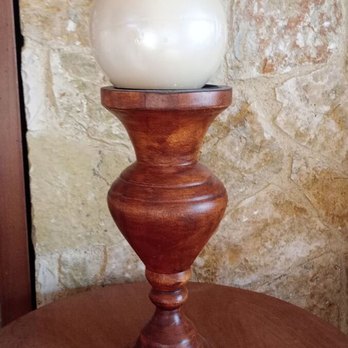 Wooden candle holder, walnut color, large size