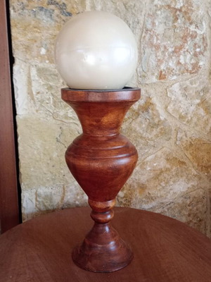 Wooden candle holder, walnut color, large size