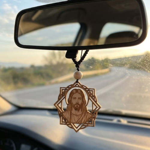 Handmade Car Charm with Jesus Christ engraving, new