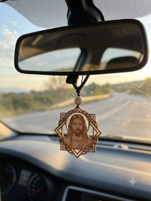 Handmade Car Charm with Jesus Christ engraving, new