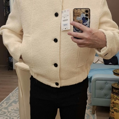 Zara jacket with boucle wool, new, XL, cream color