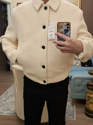 Zara jacket with boucle wool, new, XL, cream color
