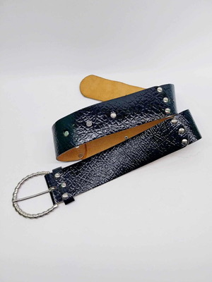 Leather belt like new, black embossed with studs and decorative buckle