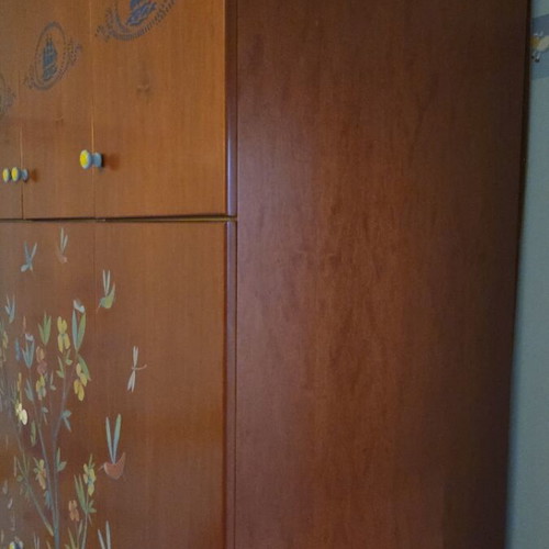 Cherry wood 4-door double-decker wardrobe with 2 drawers