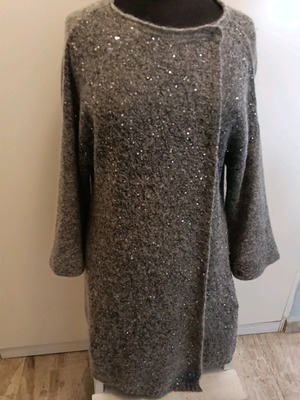 Wool cardigan with alpaca embroidery and sequins gray like new