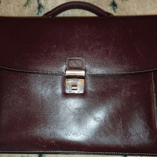 Gérard Henon professional leather briefcase used, brown