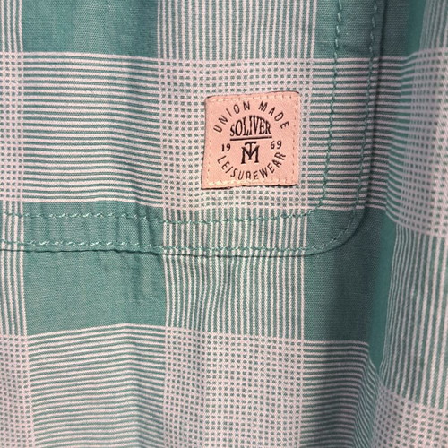 S.Oliver Men's Checked Short-Sleeve Shirt like new, green-white