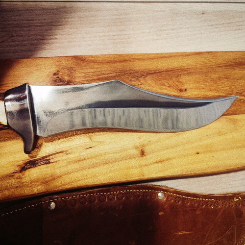 Massive hunting knife new from collection with elk horn handle and calf leather sheath