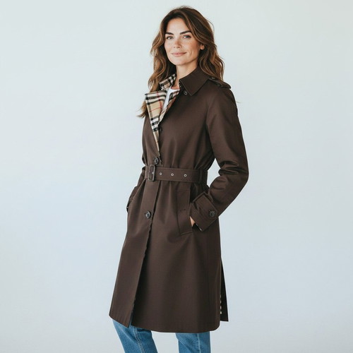 Burberry London brown trench coat with belt & removable wool Nova Check lining