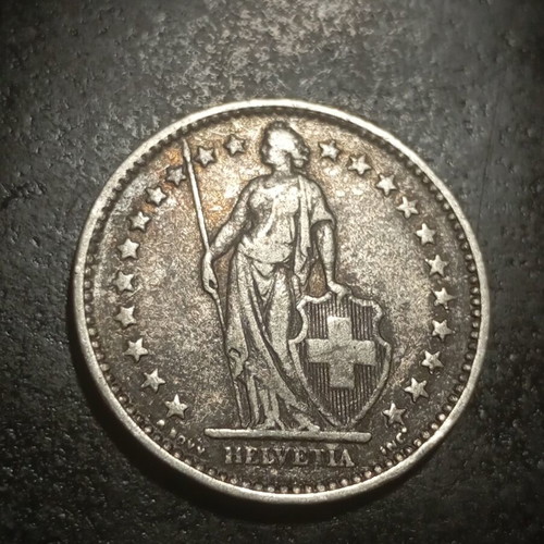Switzerland 2 Francs 1911 silver coin Helvetia standing